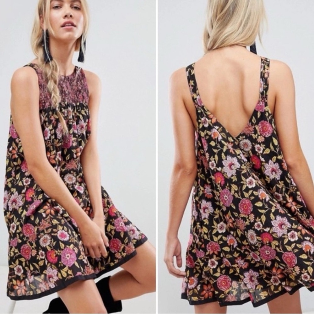 Free People Black Floral Embroidered Tunic Dress